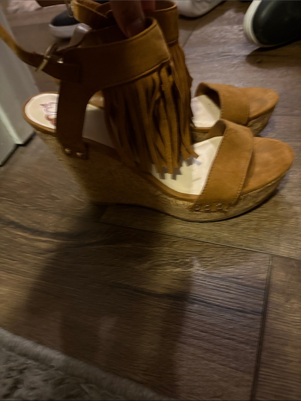 Fergalicious Fringe Cork Wedges - Brown